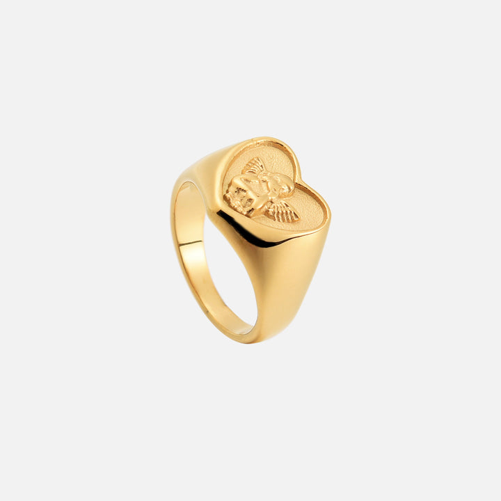 Heart Shaped Angel Ring with Wings and Halo Detail 2