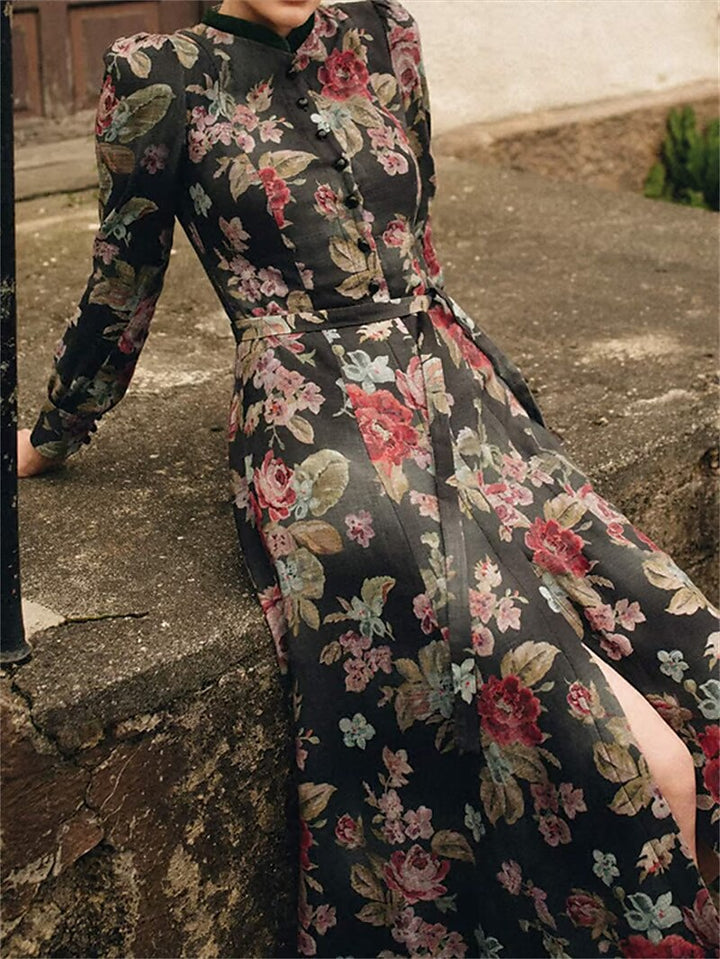 Women's Long Vintage Floral Dirndl Dress with Apron, Premium Fabric 3