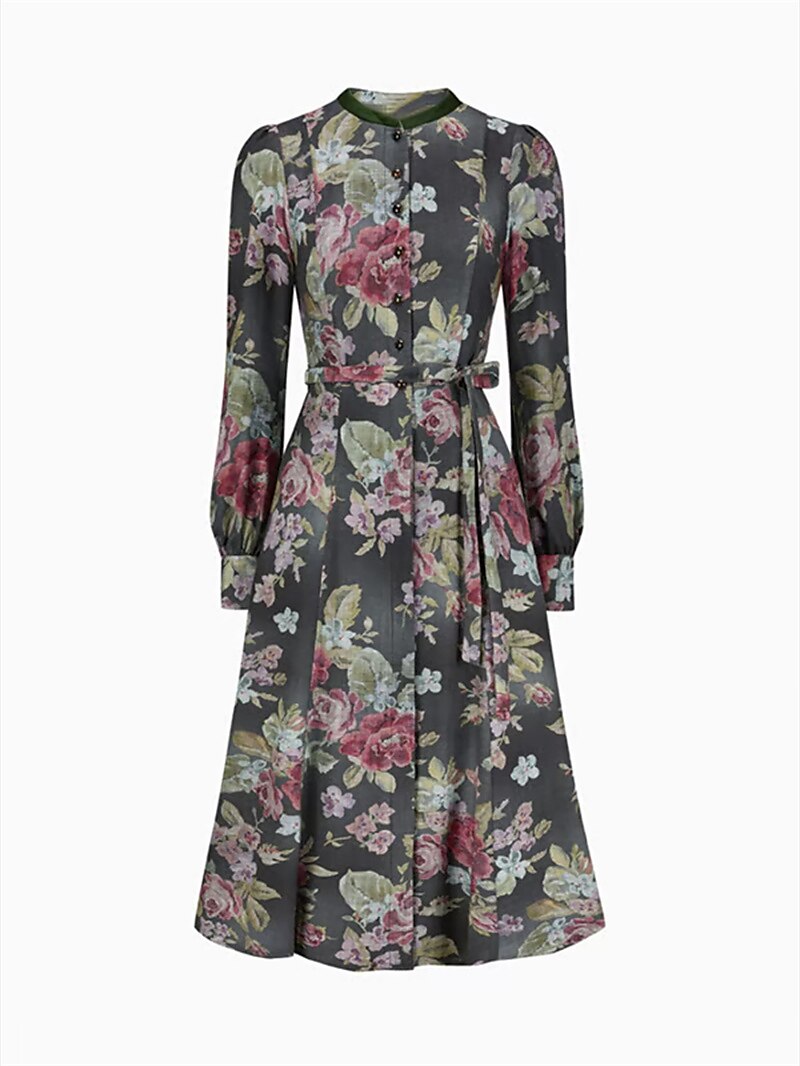 Women's Long Vintage Floral Dirndl Dress with Apron, Premium Fabric 6