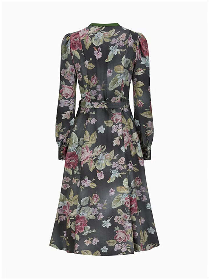 Women's Long Vintage Floral Dirndl Dress with Apron, Premium Fabric 7