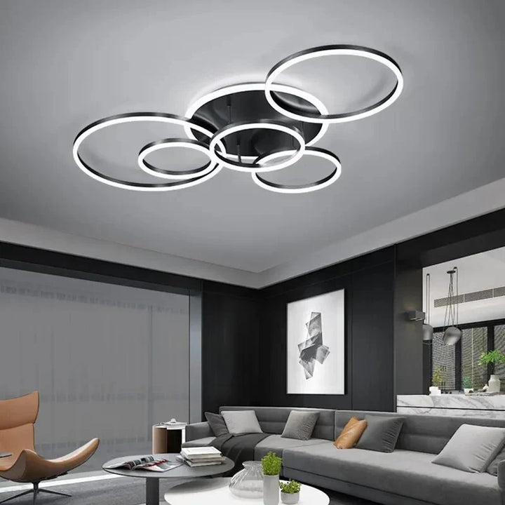 Modern Black LED Ceiling Light with 5 or 6 Dimmable Rings and Remote 8
