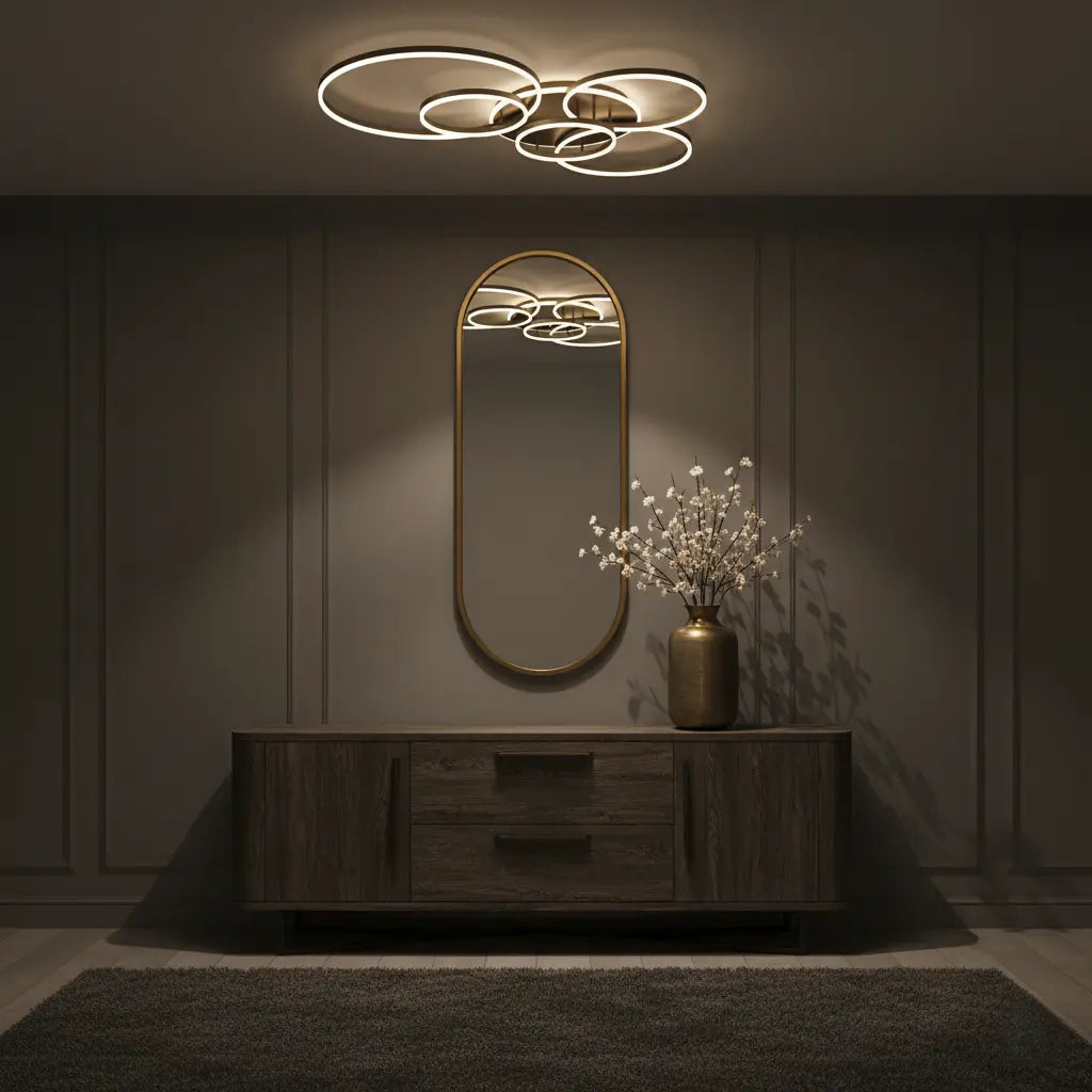 Modern Black LED Ceiling Light with 5 or 6 Dimmable Rings and Remote 7