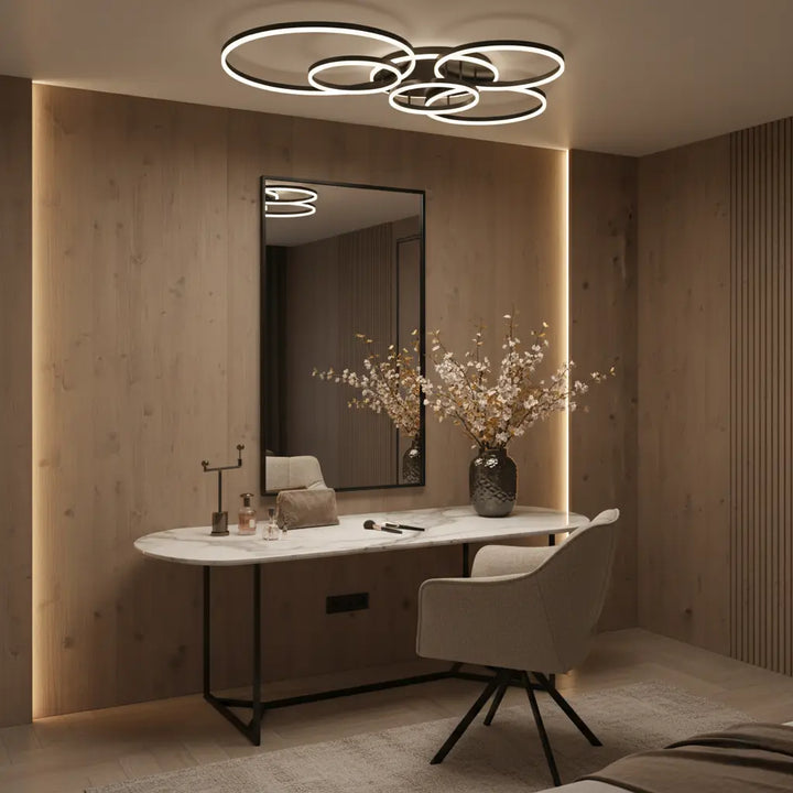 Modern Black LED Ceiling Light with 5 or 6 Dimmable Rings and Remote 6