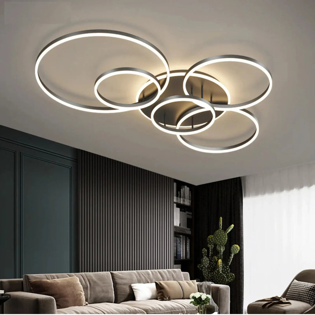 Modern Black LED Ceiling Light with 5 or 6 Dimmable Rings and Remote 1