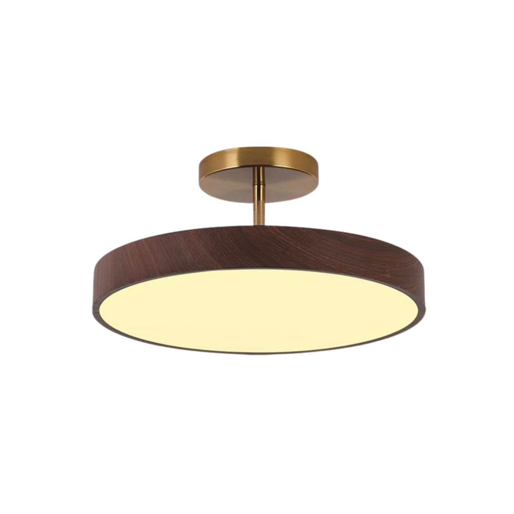 Scandinavian Wood-Look Ceiling Light with Gold-Tone Frame, LED Semi-Flush Mount 2