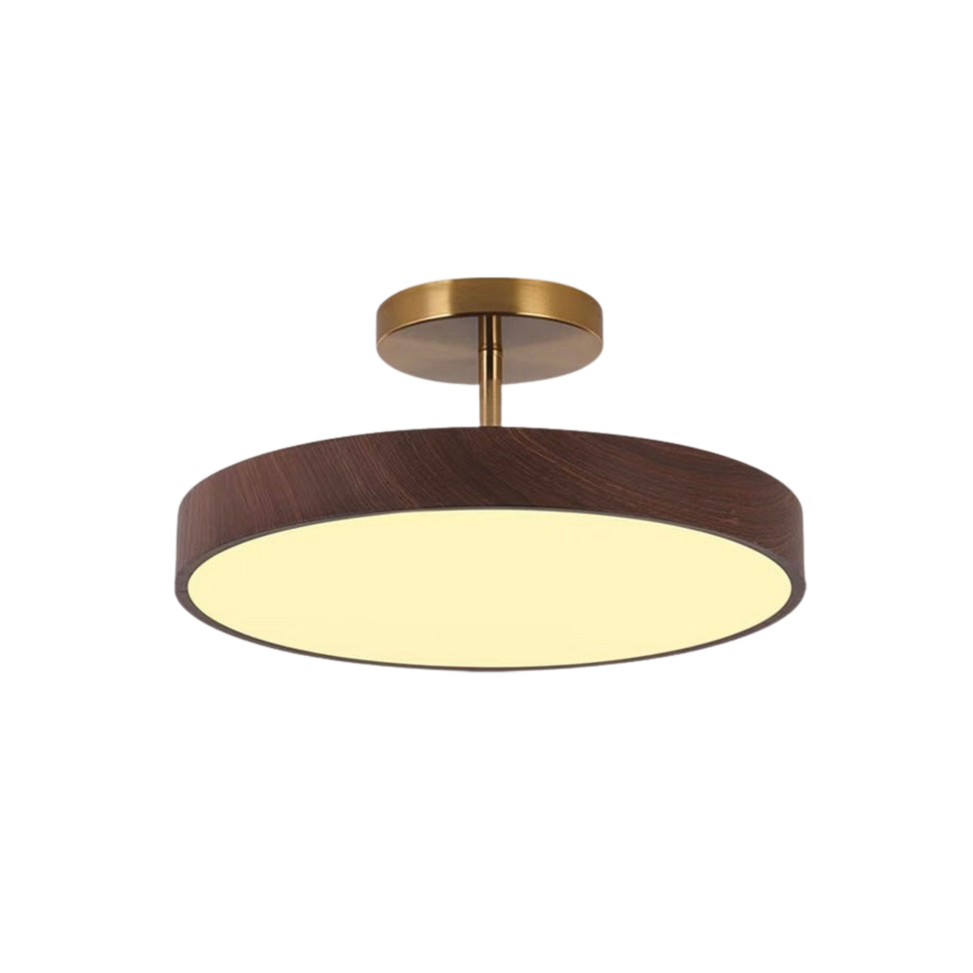 Scandinavian Wood-Look Ceiling Light with Gold-Tone Frame, LED Semi-Flush Mount 2