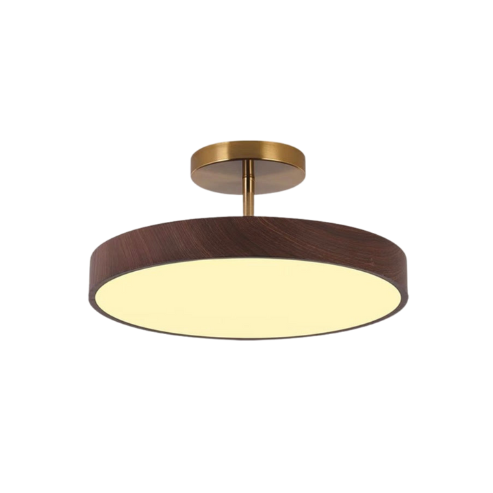 Scandinavian Wood-Look Ceiling Light with Gold-Tone Frame, LED Semi-Flush Mount 2