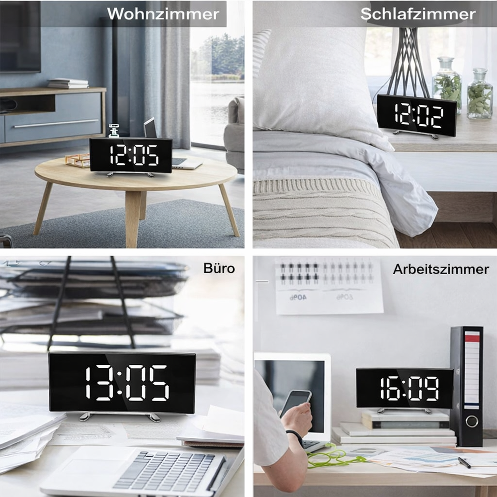 Digital Alarm Clock | Curved LED Mirror Display | Auto-Dimming 2