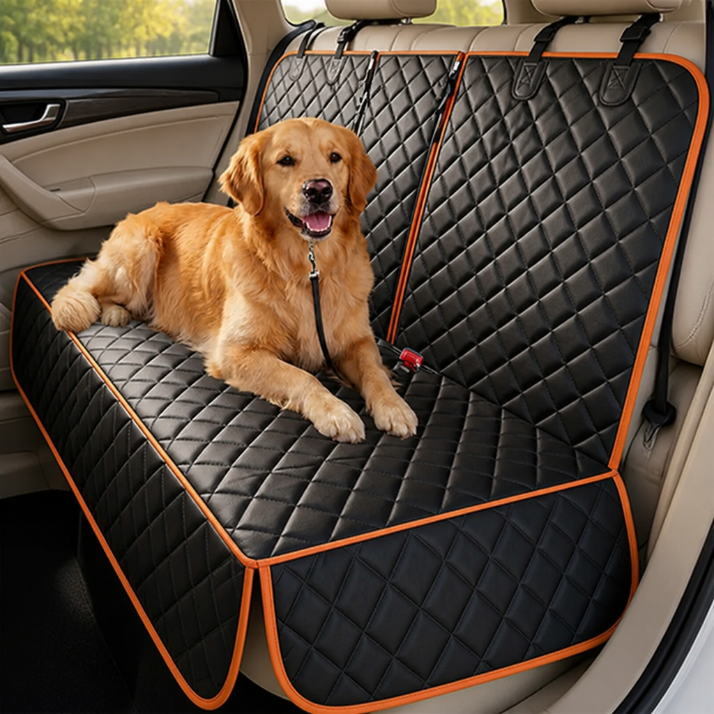 Quilted Hammock-Style Rear Seat Cover for Dogs, Waterproof & Non-Slip 1