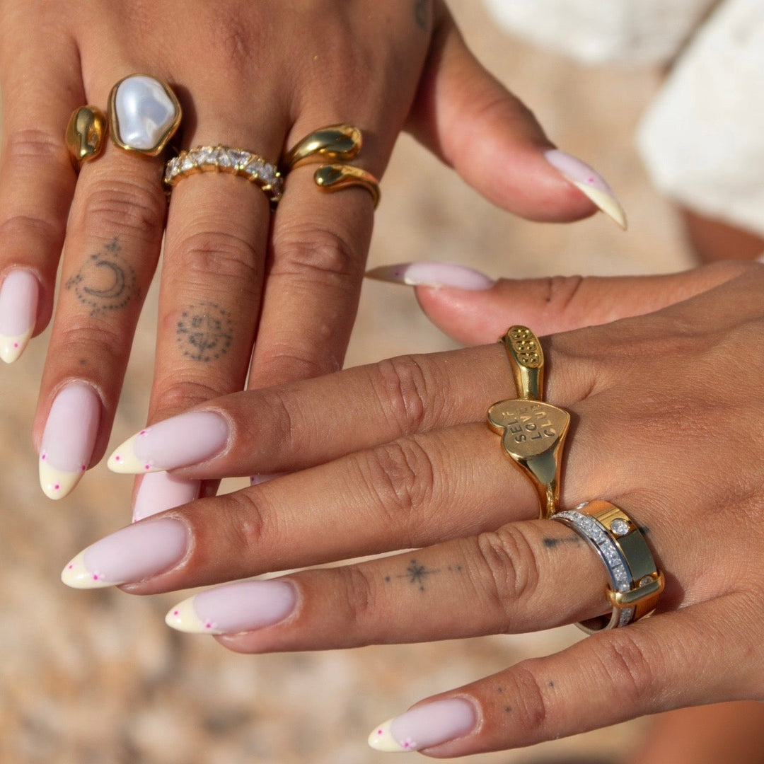 Two Tone Layered Gold and Silver Ring with Clear Stones 4