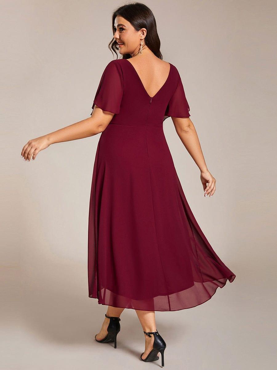 Chiffon High-Low Wedding Guest Dress with V-Neck and Short Sleeves 50
