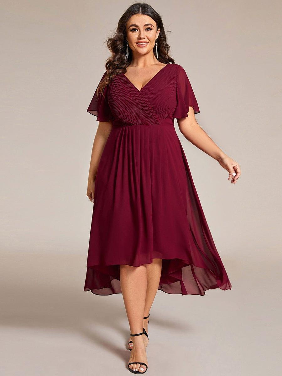 Chiffon High-Low Wedding Guest Dress with V-Neck and Short Sleeves 49