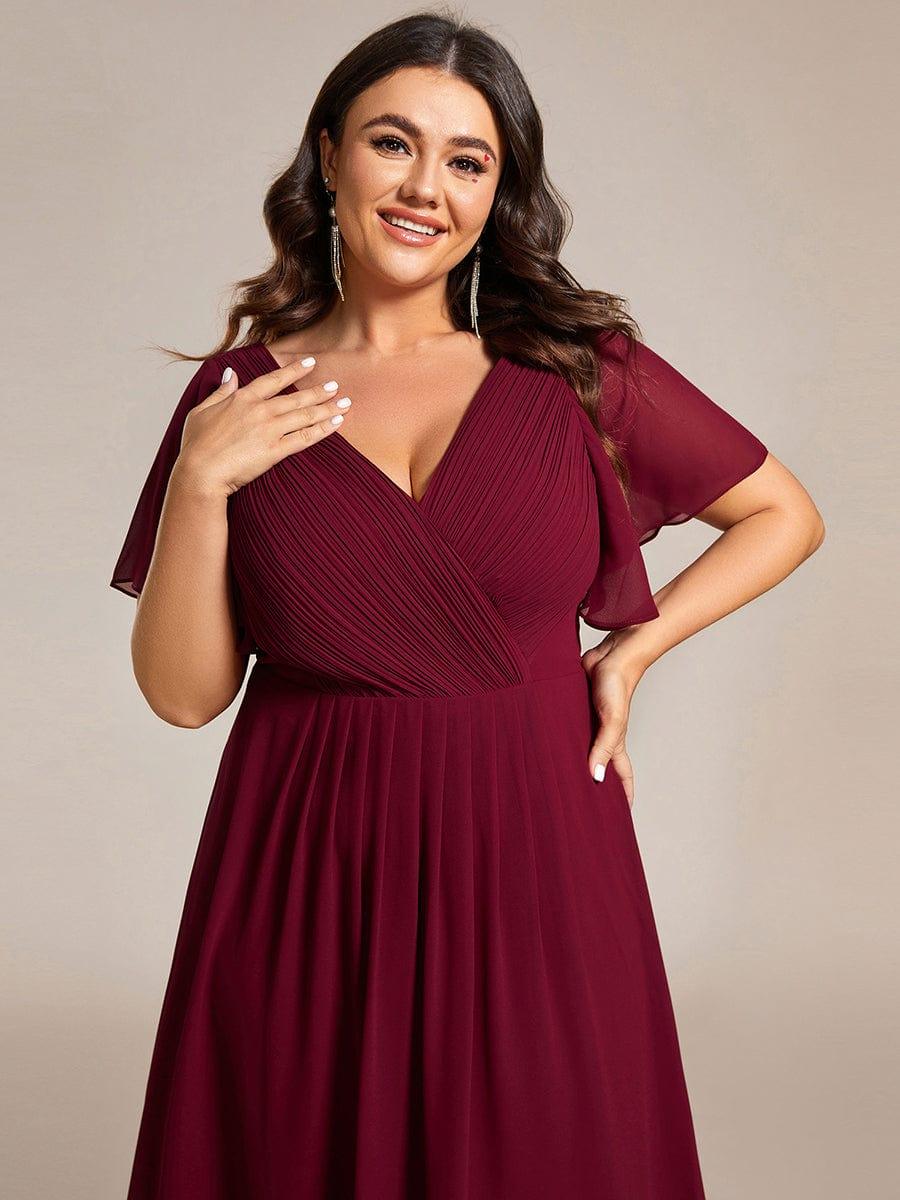 Chiffon High-Low Wedding Guest Dress with V-Neck and Short Sleeves 51
