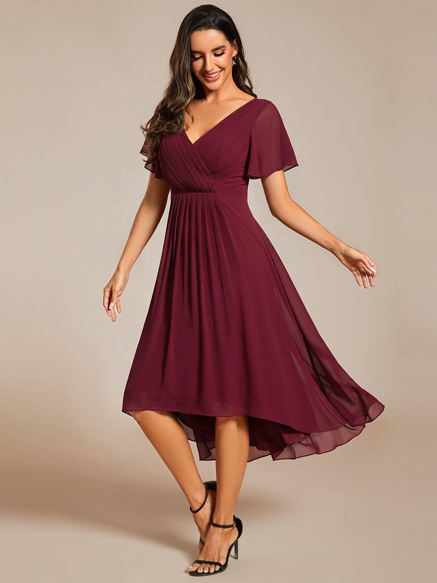 Chiffon High-Low Wedding Guest Dress with V-Neck and Short Sleeves 47