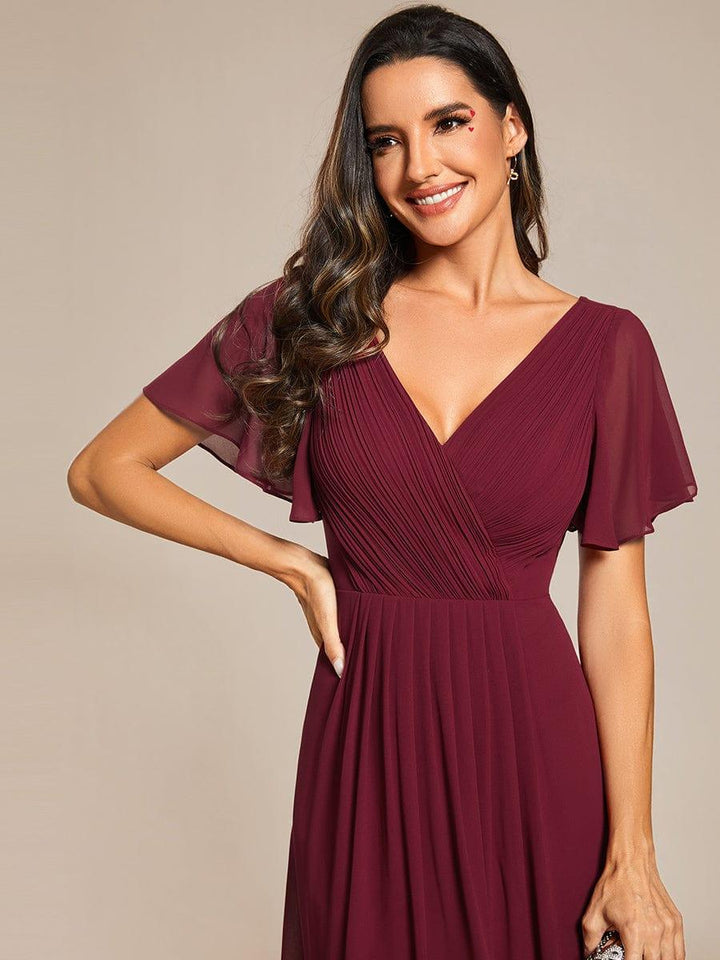 Chiffon High-Low Wedding Guest Dress with V-Neck and Short Sleeves 46