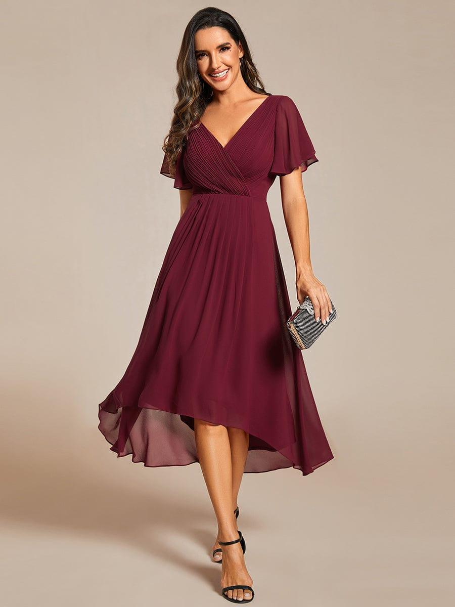 Chiffon High-Low Wedding Guest Dress with V-Neck and Short Sleeves 3