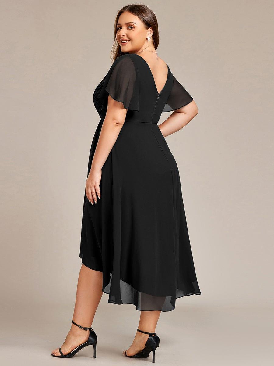 Chiffon High-Low Wedding Guest Dress with V-Neck and Short Sleeves 27