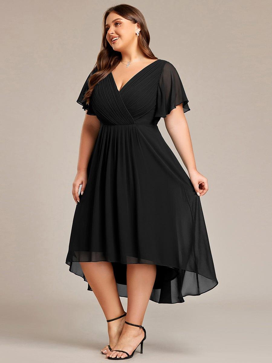 Chiffon High-Low Wedding Guest Dress with V-Neck and Short Sleeves 29