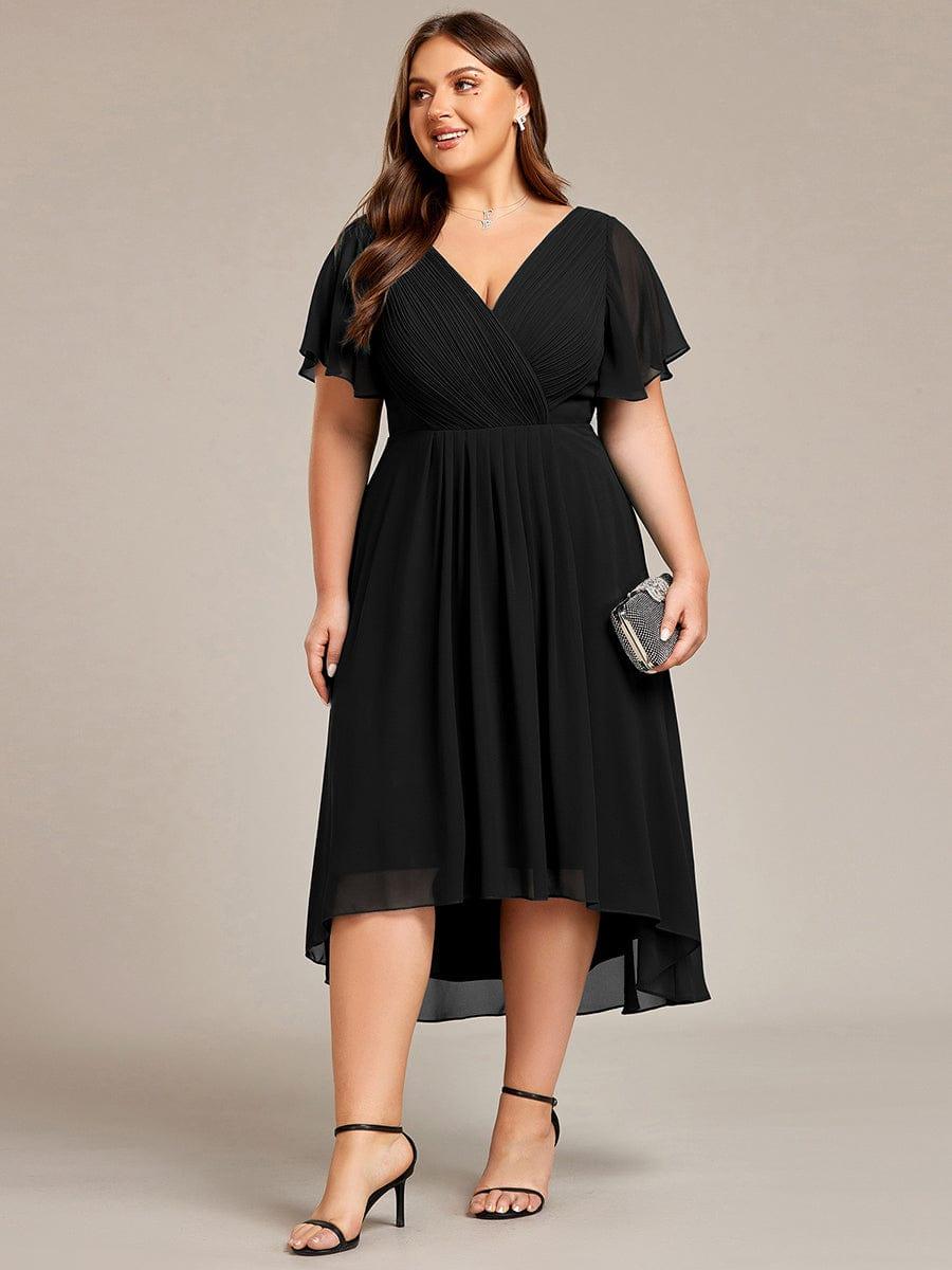 Chiffon High-Low Wedding Guest Dress with V-Neck and Short Sleeves 30