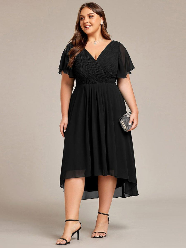Chiffon High-Low Wedding Guest Dress with V-Neck and Short Sleeves 30