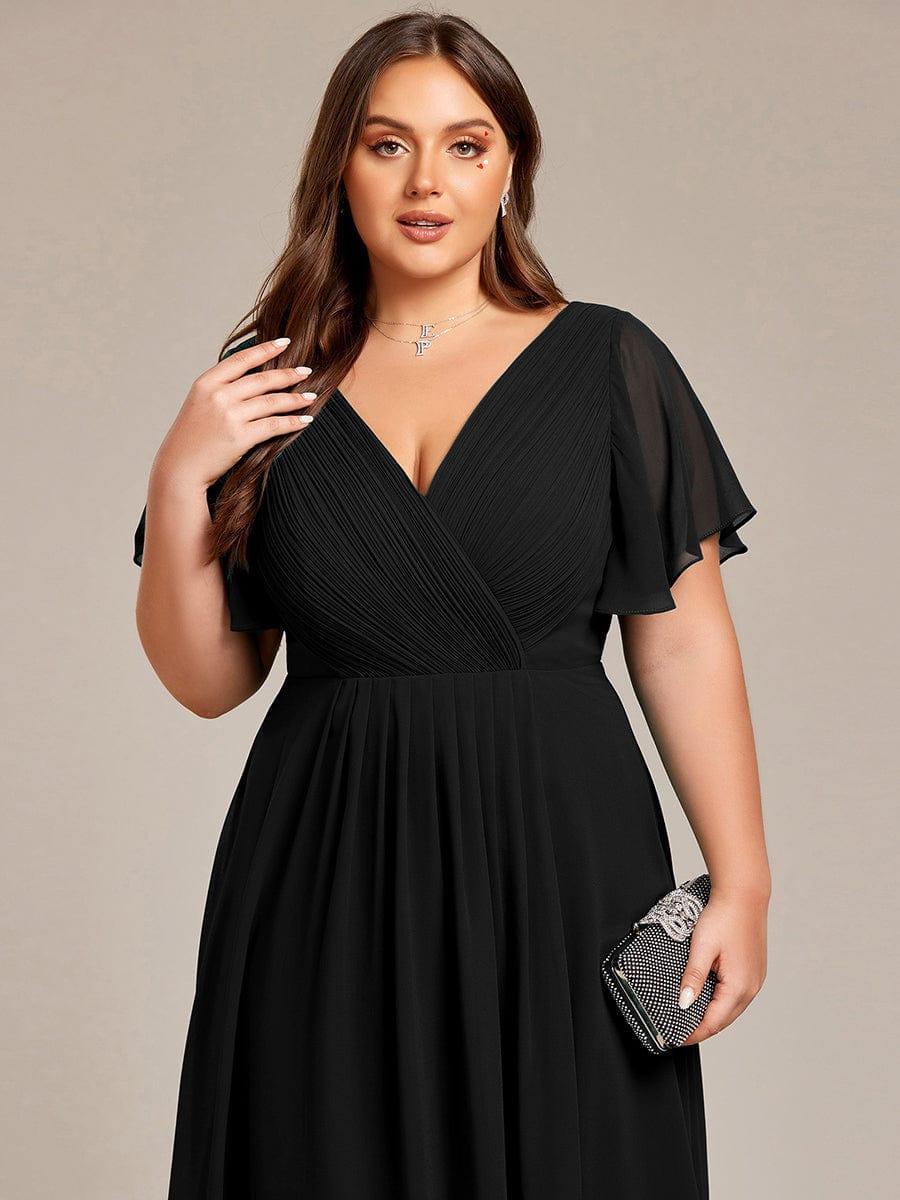 Chiffon High-Low Wedding Guest Dress with V-Neck and Short Sleeves 28