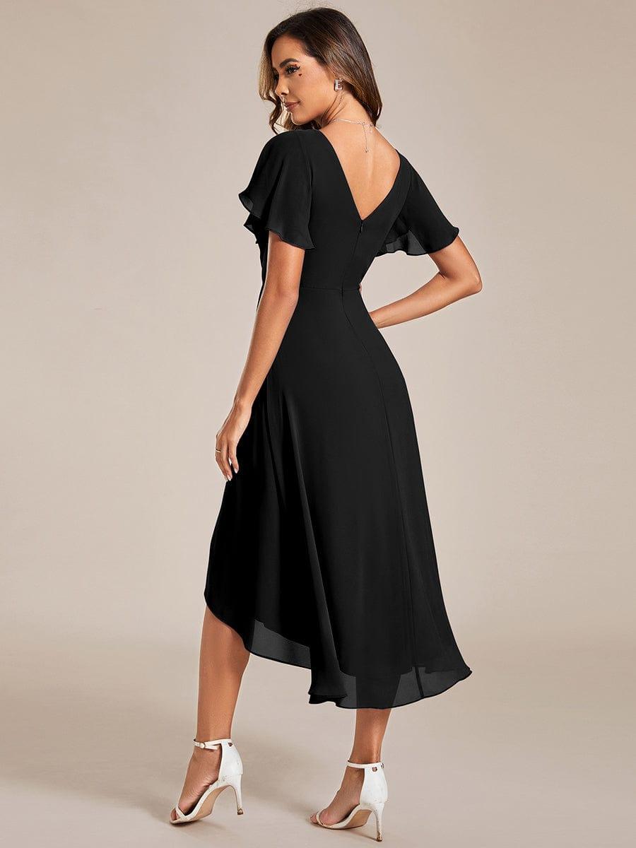 Chiffon High-Low Wedding Guest Dress with V-Neck and Short Sleeves 22