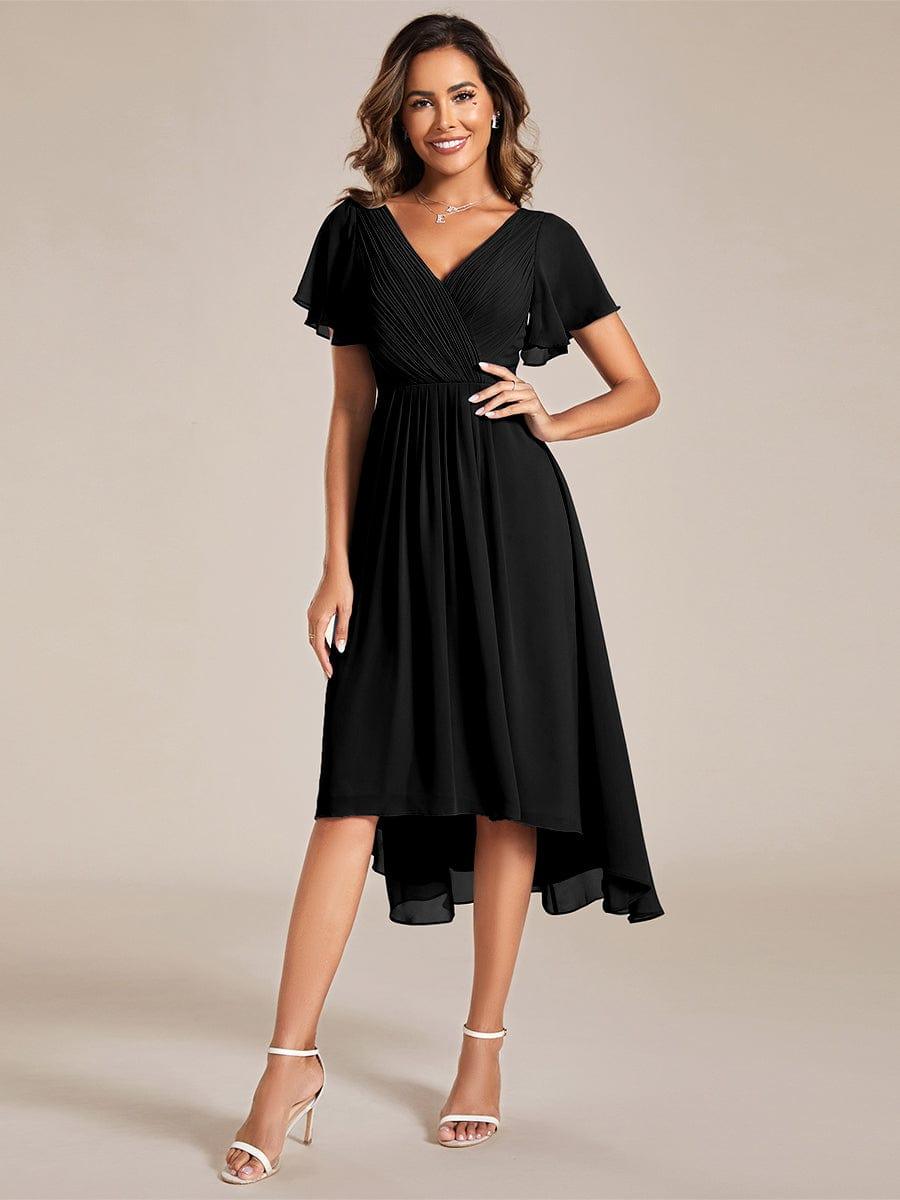 Chiffon High-Low Wedding Guest Dress with V-Neck and Short Sleeves 21