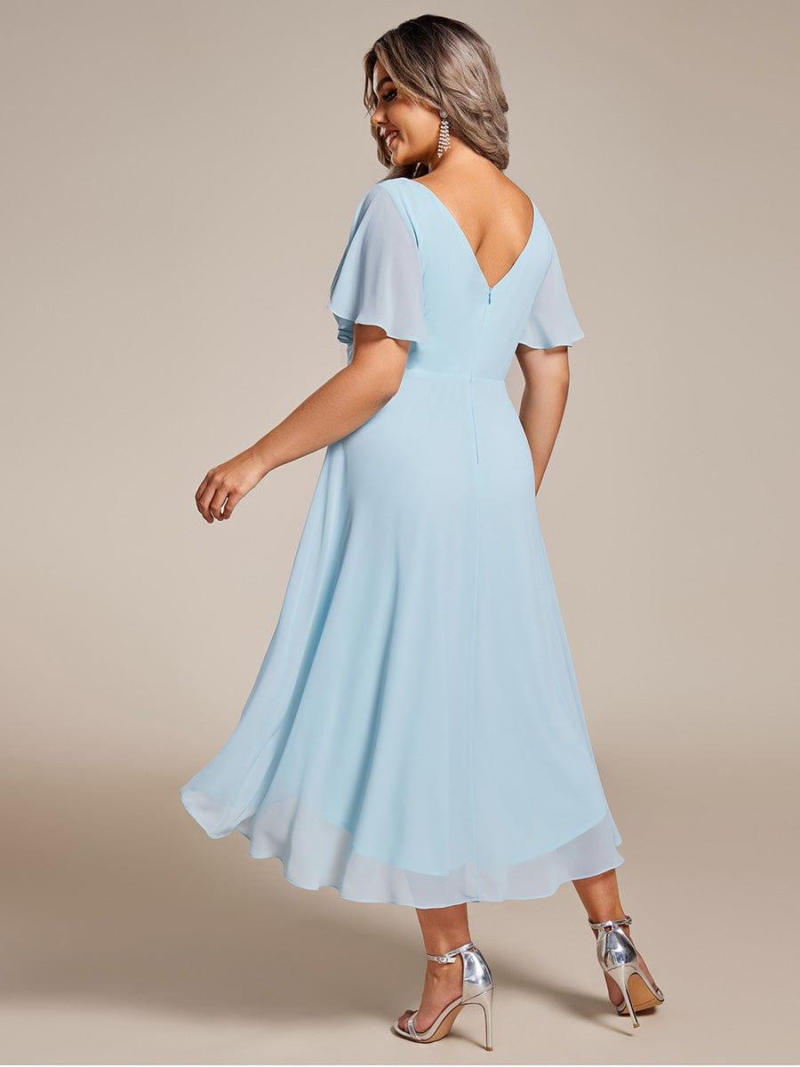 Chiffon High-Low Wedding Guest Dress with V-Neck and Short Sleeves 90
