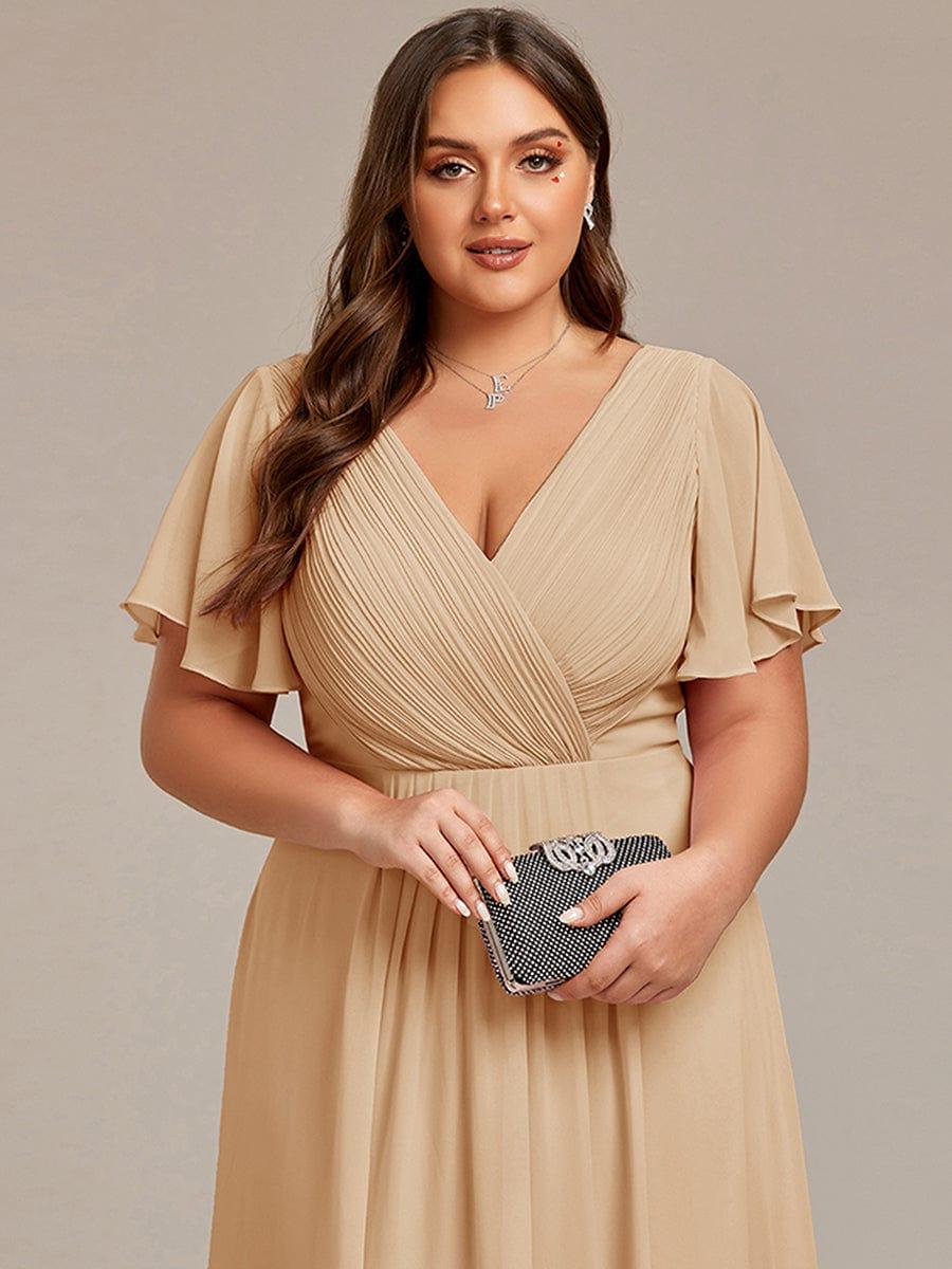 Chiffon High-Low Wedding Guest Dress with V-Neck and Short Sleeves 155