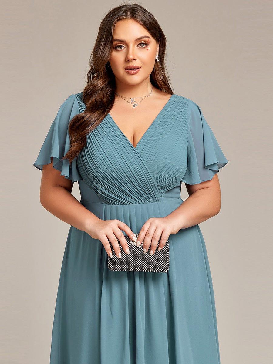 Chiffon High-Low Wedding Guest Dress with V-Neck and Short Sleeves 115