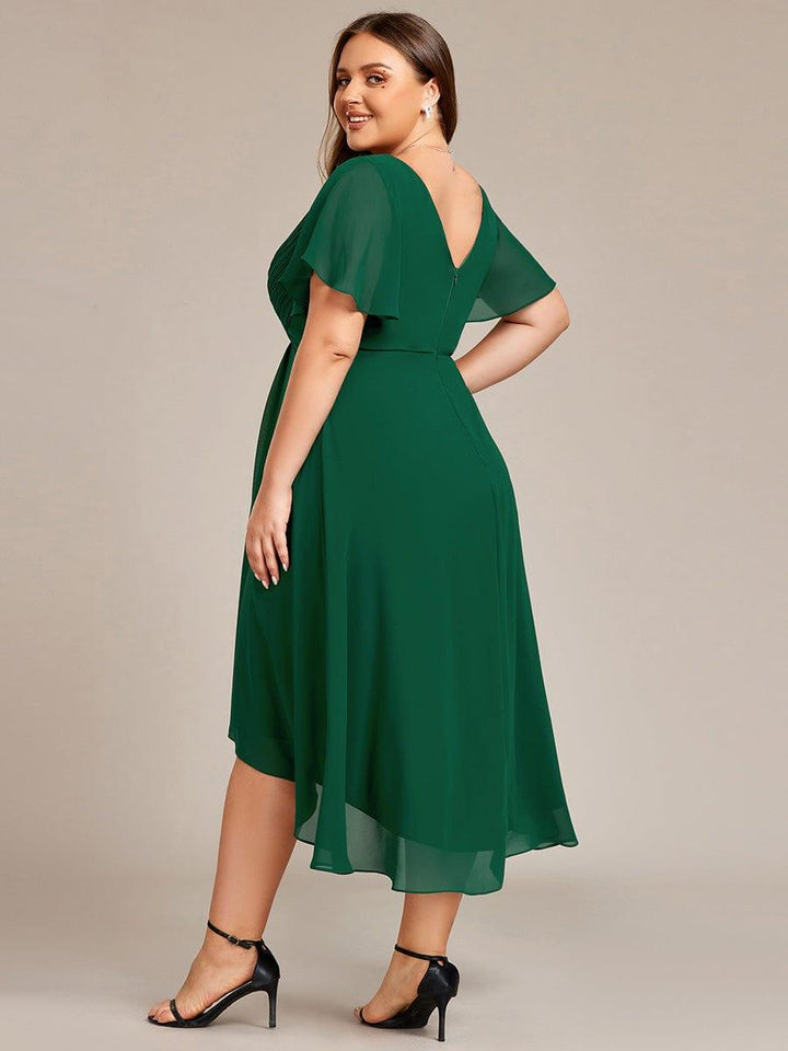 Chiffon High-Low Wedding Guest Dress with V-Neck and Short Sleeves 37
