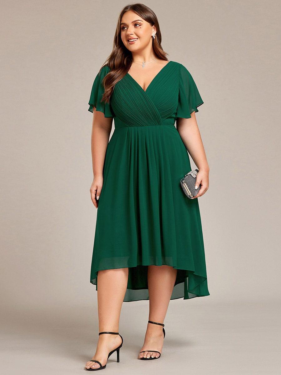 Chiffon High-Low Wedding Guest Dress with V-Neck and Short Sleeves 40