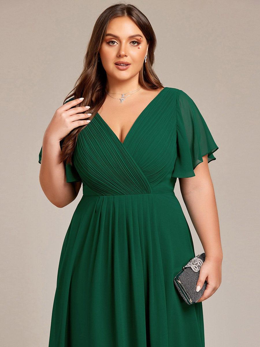 Chiffon High-Low Wedding Guest Dress with V-Neck and Short Sleeves 38