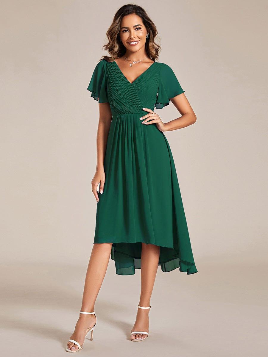 Chiffon High-Low Wedding Guest Dress with V-Neck and Short Sleeves 10