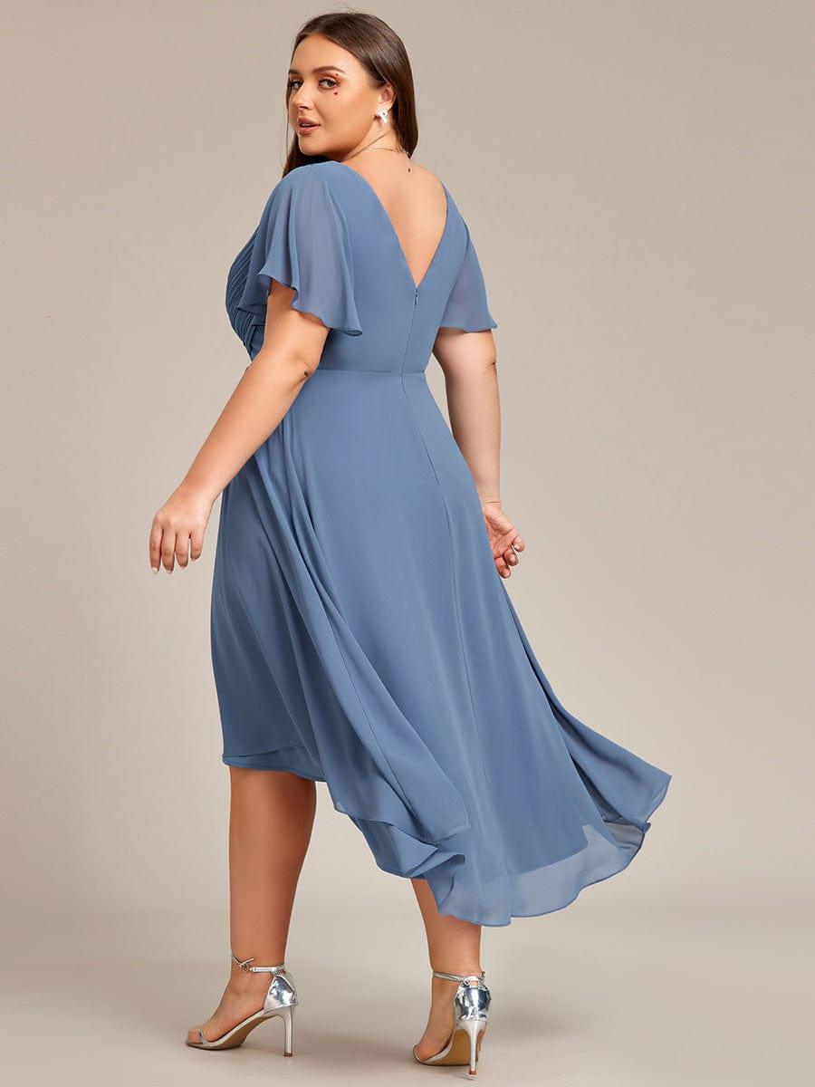 Chiffon High-Low Wedding Guest Dress with V-Neck and Short Sleeves 42