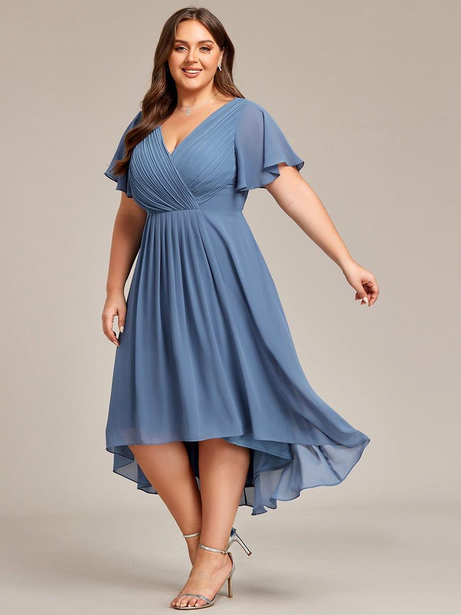 Chiffon High-Low Wedding Guest Dress with V-Neck and Short Sleeves 45