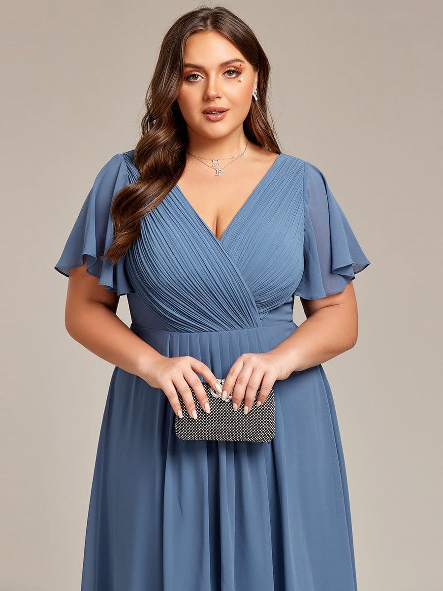 Chiffon High-Low Wedding Guest Dress with V-Neck and Short Sleeves 43