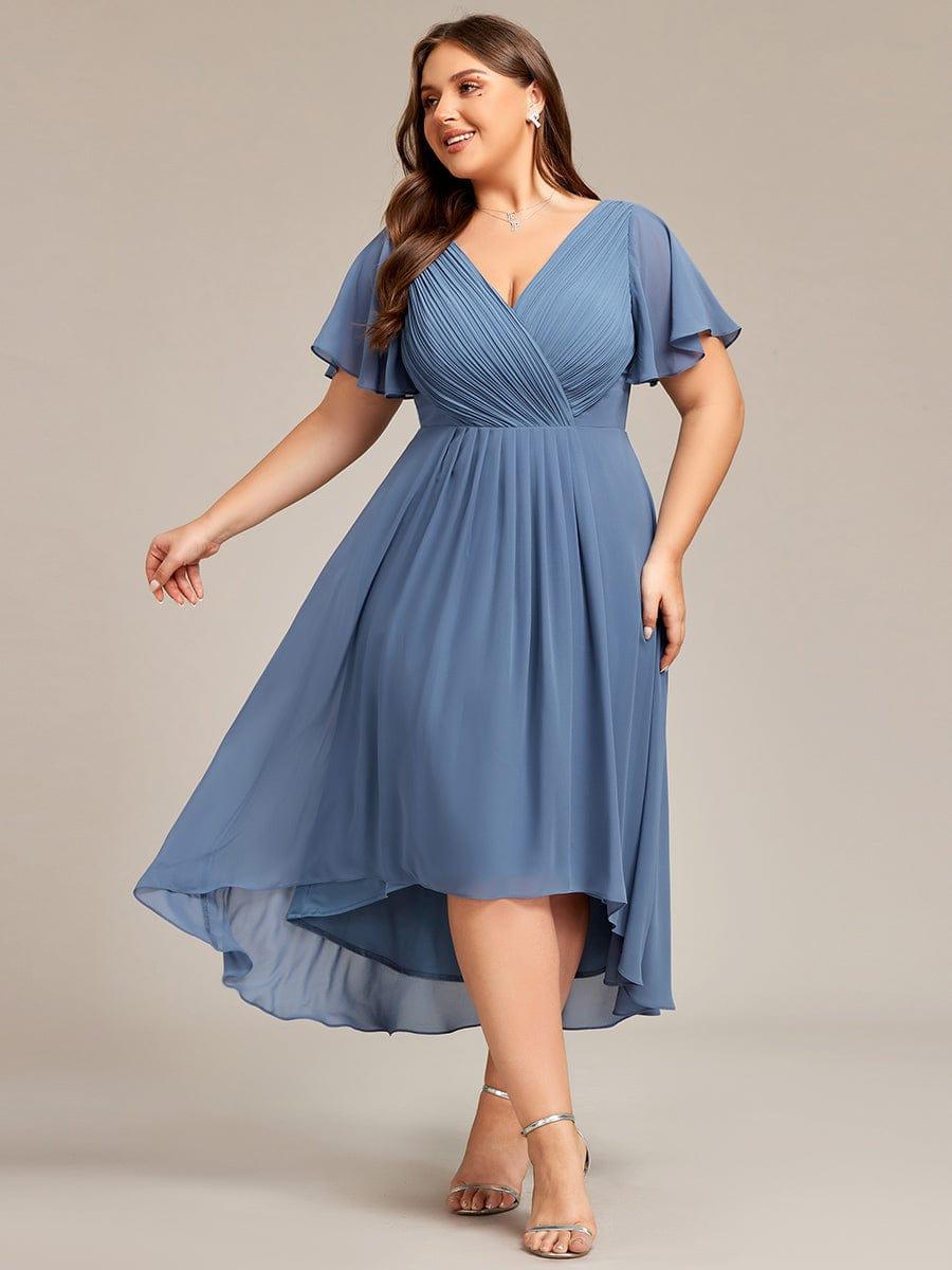 Chiffon High-Low Wedding Guest Dress with V-Neck and Short Sleeves 41