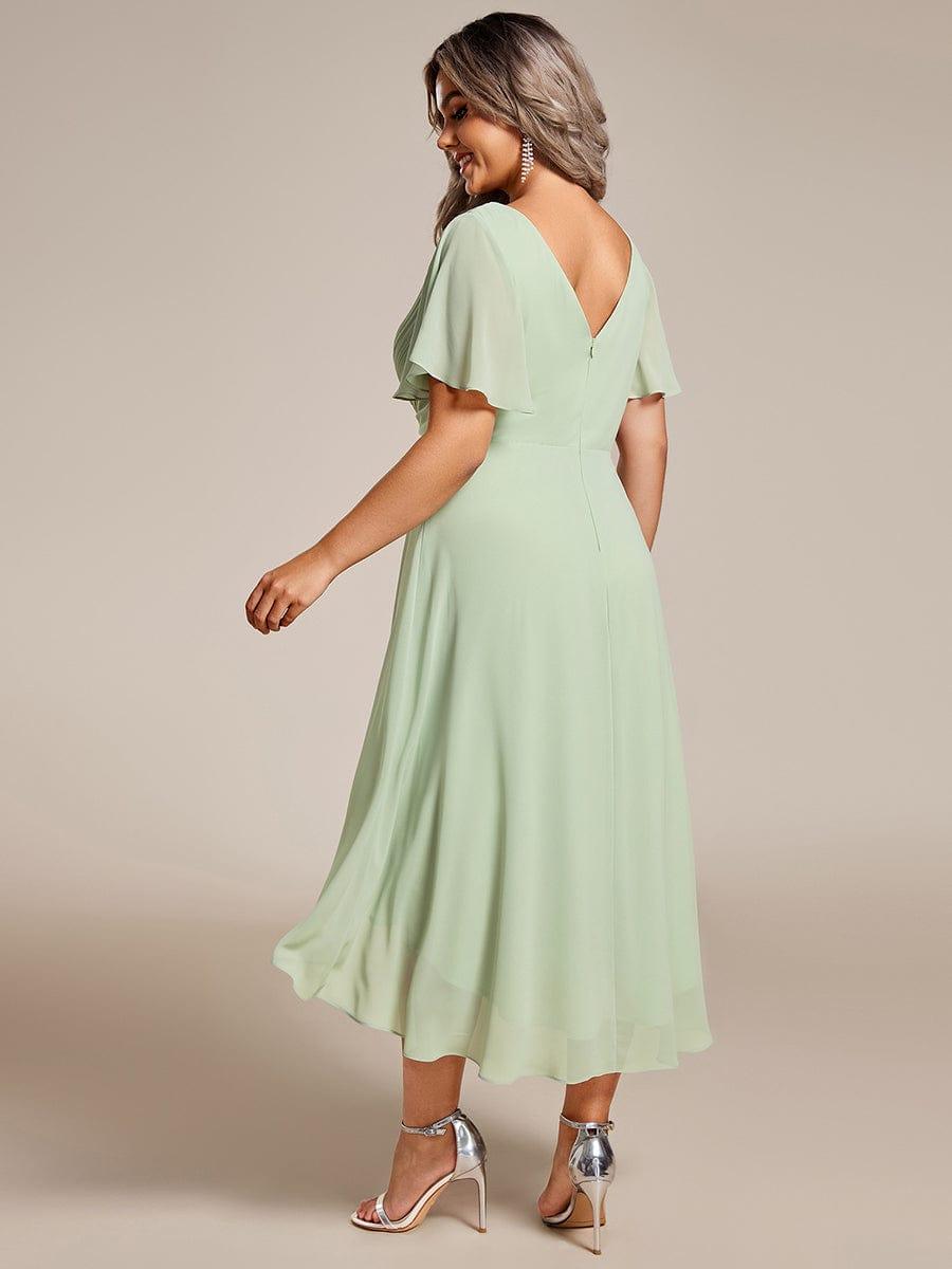 Chiffon High-Low Wedding Guest Dress with V-Neck and Short Sleeves 82