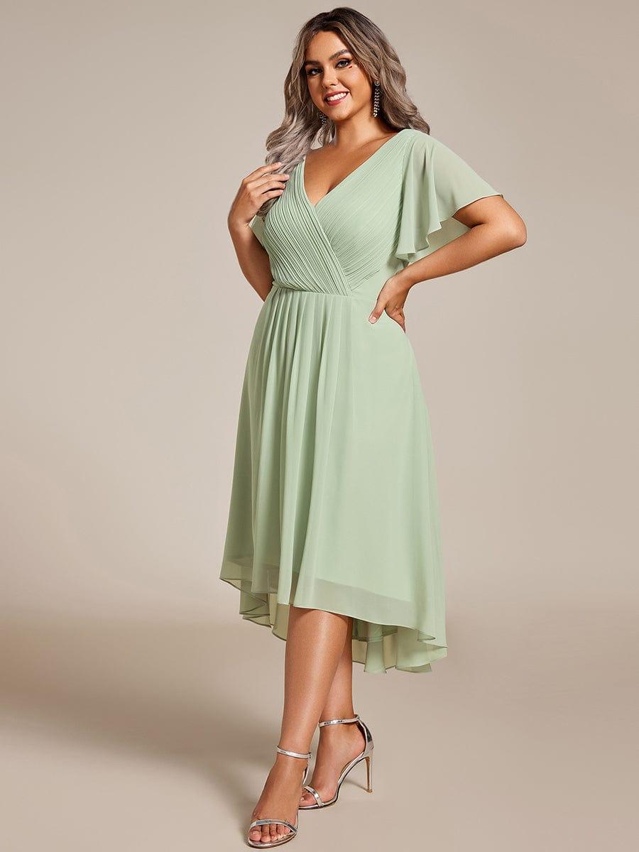 Chiffon High-Low Wedding Guest Dress with V-Neck and Short Sleeves 81