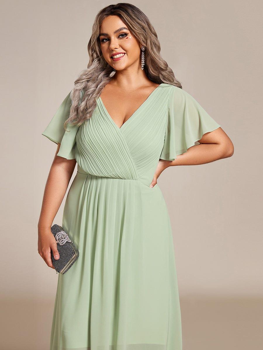 Chiffon High-Low Wedding Guest Dress with V-Neck and Short Sleeves 83
