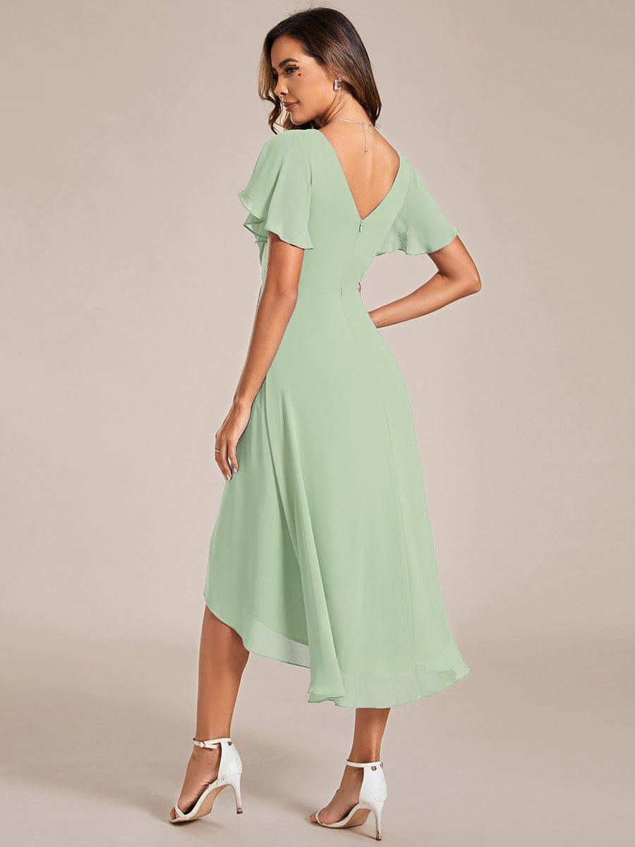 Chiffon High-Low Wedding Guest Dress with V-Neck and Short Sleeves 77