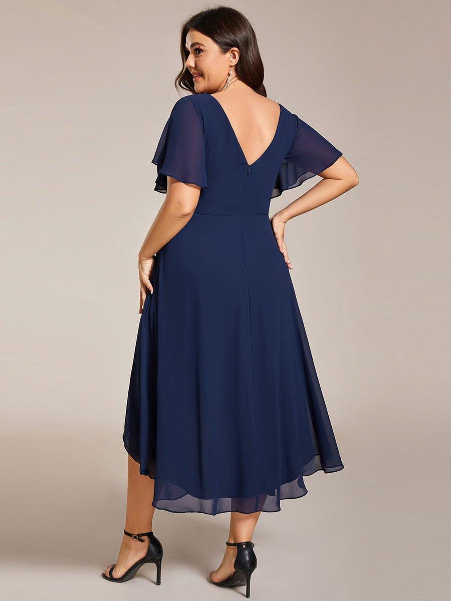 Chiffon High-Low Wedding Guest Dress with V-Neck and Short Sleeves 56