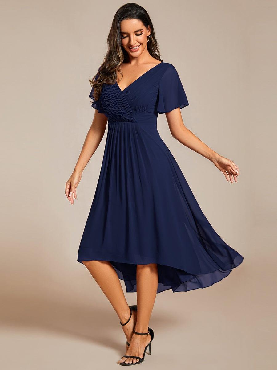 Chiffon High-Low Wedding Guest Dress with V-Neck and Short Sleeves 52