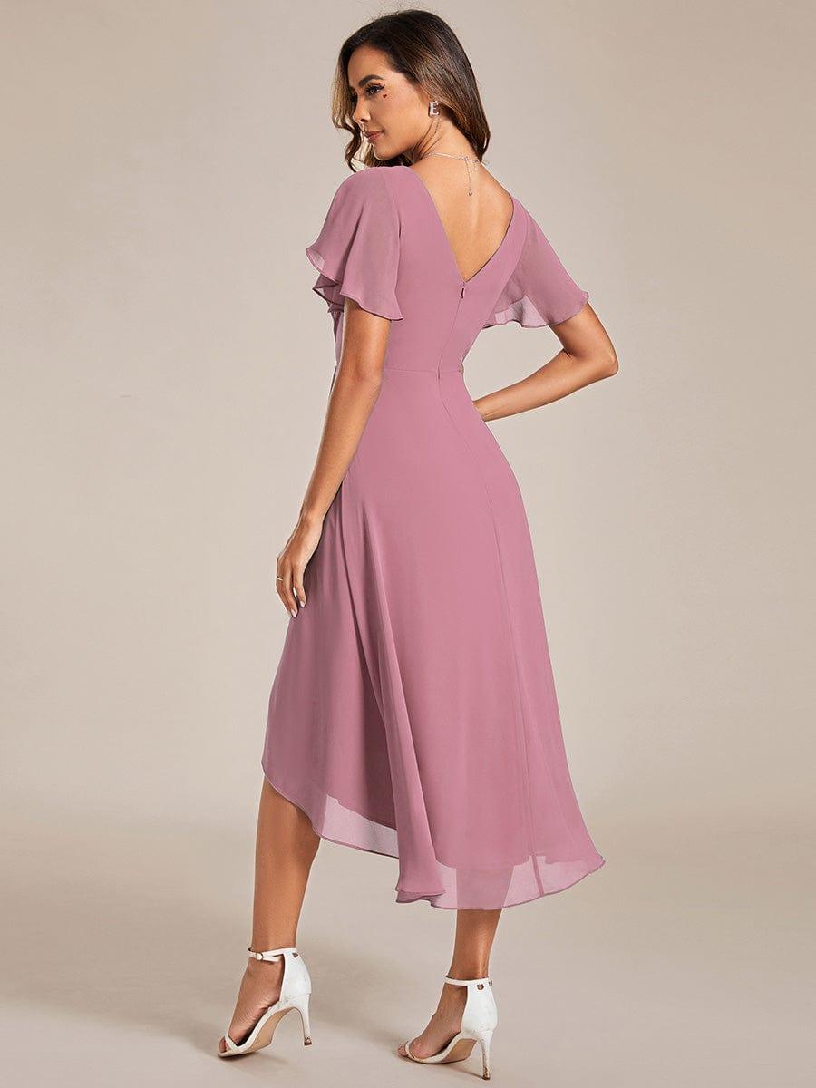 Chiffon High-Low Wedding Guest Dress with V-Neck and Short Sleeves 59