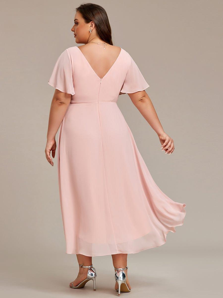 Chiffon High-Low Wedding Guest Dress with V-Neck and Short Sleeves 32