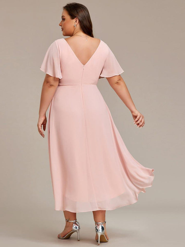 Chiffon High-Low Wedding Guest Dress with V-Neck and Short Sleeves 32