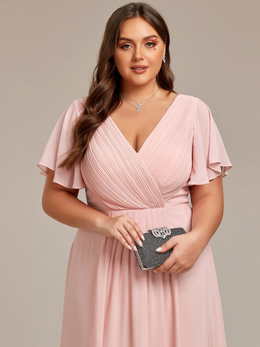 Chiffon High-Low Wedding Guest Dress with V-Neck and Short Sleeves 33