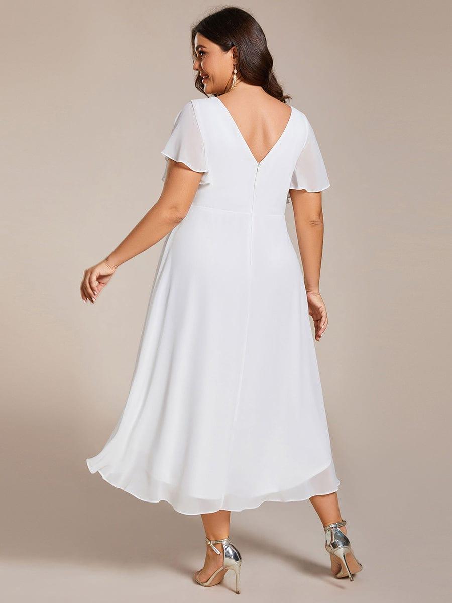 Chiffon High-Low Wedding Guest Dress with V-Neck and Short Sleeves 74