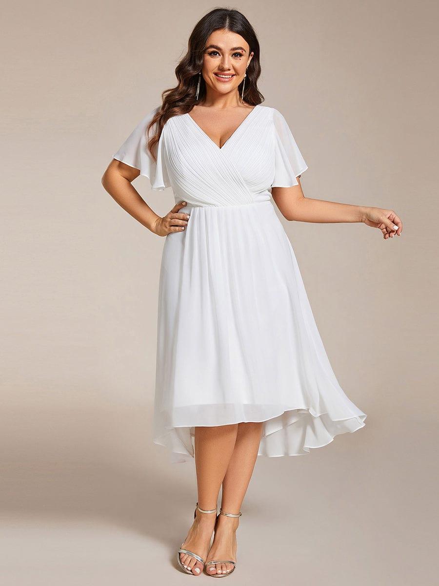 Chiffon High-Low Wedding Guest Dress with V-Neck and Short Sleeves 73